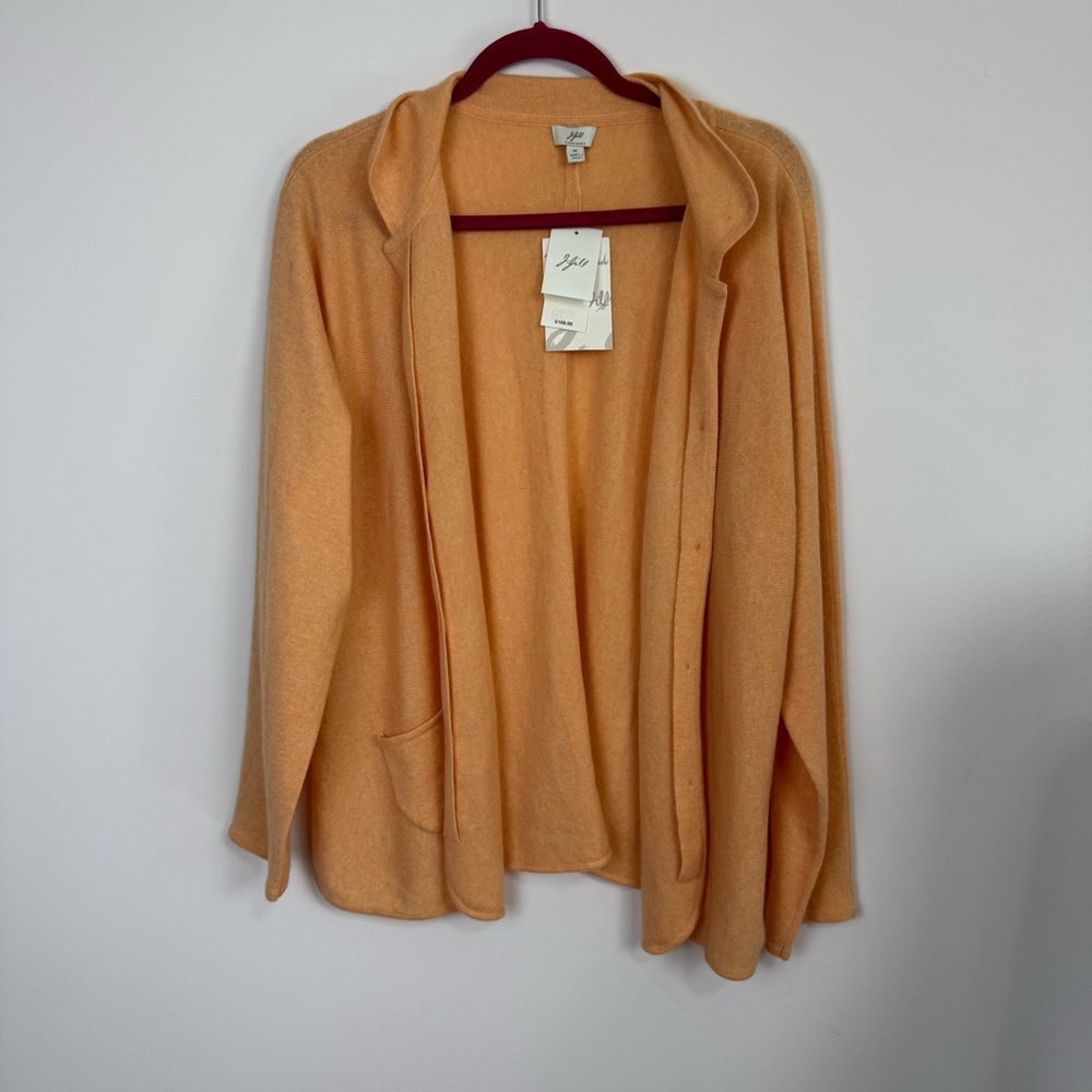 J. Jill 100% Cashmere Light Peach Orange Cardigan Sweater Jacket Size Medium - Picture 3 of 9